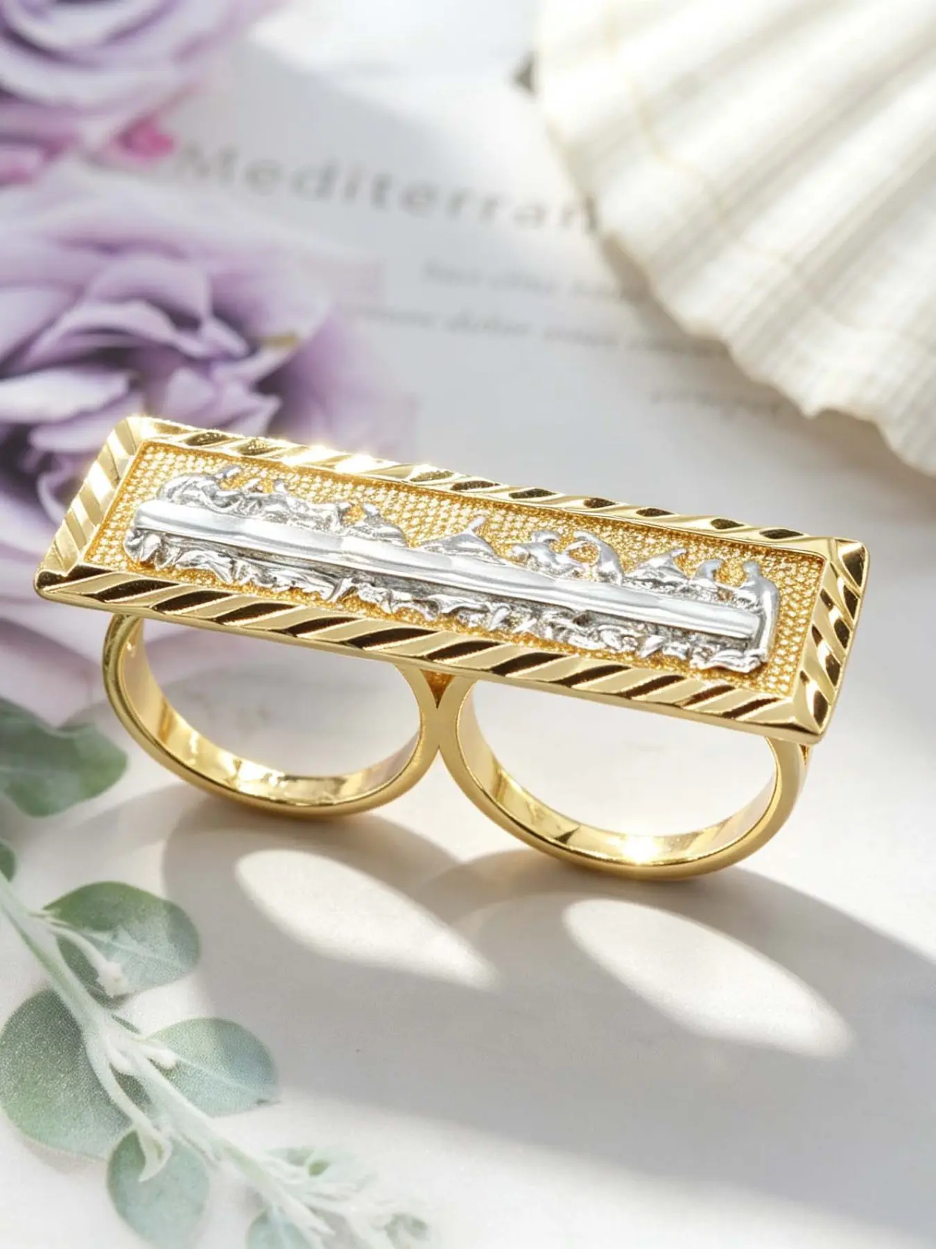 Vintage Luxury Last Supper Relief Ring, Elegant Exaggerated Ring, Unisex Wide Band, Daily Wear, Party, Anniversary, Gift Jewelry