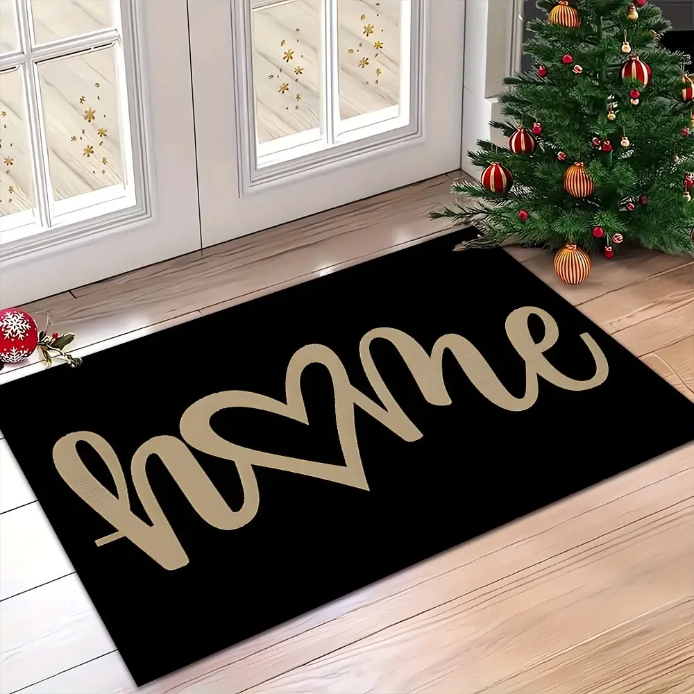 Home Heart Cursive Script Front Door Doormat, Black Minimalist Warm Entrance Rug, Non Slip Soft Absorbent Floor Carpet, Modern Aesthetic Home Decor Mat, Indoor Outdoor Entryway Mat, Decor Gift for Housewarming Christmas
