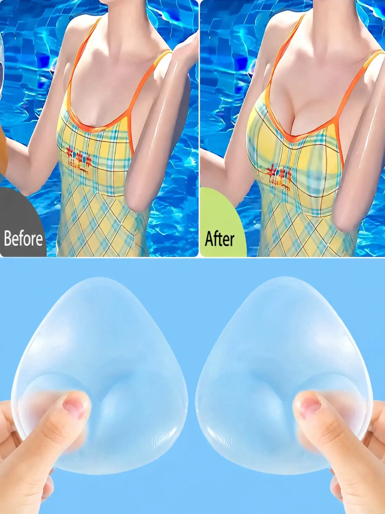 Waterproof Silicone Bra Pads Inserts for Women, Lightweight Push Up Breast Enhancer Cups, Removable Cup Pads, Reusable Soft Gel Inserts for Swimsuits, Bikini Tops, Tank Tops, Dresses, Activewear and Underwear, Invisible Bra Padding, Fashion Bra Inserts