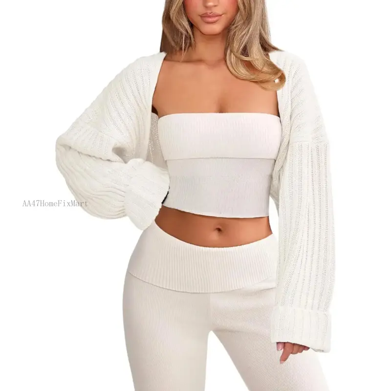 Chunky Knit Bolero Shrug Cardigan Sweater for Women Fall Open Front Long Arm Sleeve Cropped Cardigan Y2k Loose SueterAA47HomeFixMart
