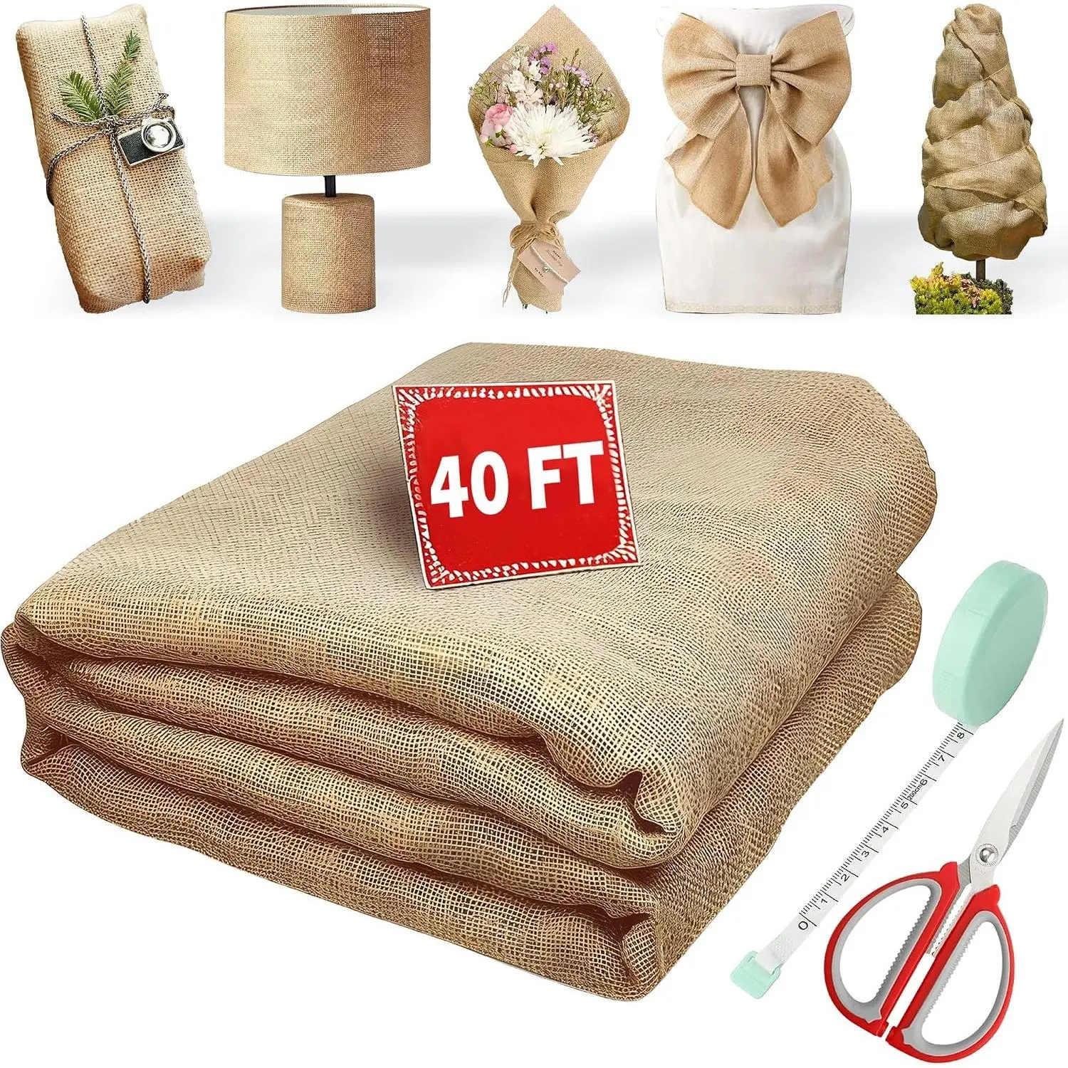 40" x 40 Feet Burlap Roll Multipurpose Burlap Tree Wrap High Density Jute Fiber, Weed Barrier, Craft Projects and Party Decor