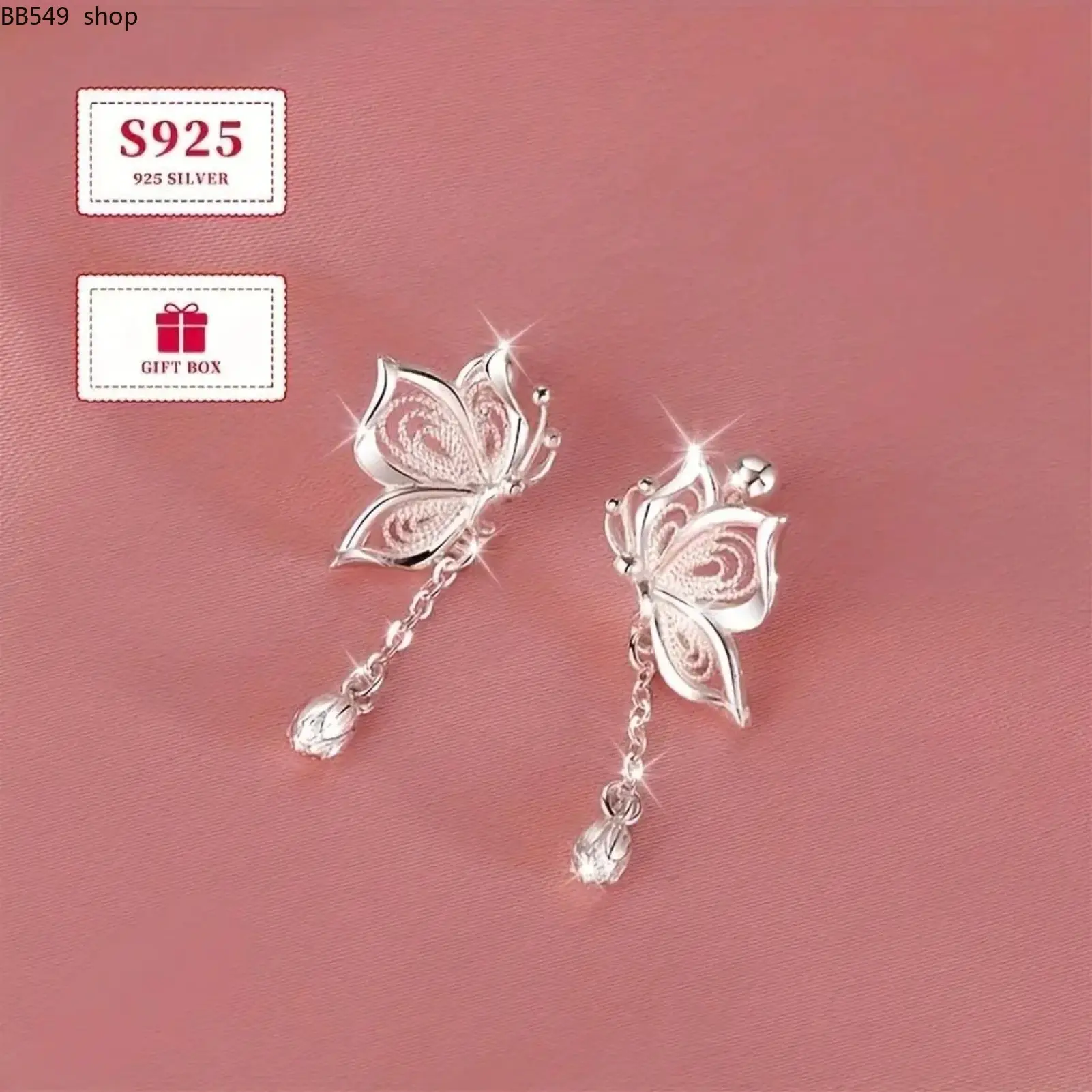 2PCS Butterfly Tassel Earrings, Silver Tone Hollow Butterfly Drop Earrings with Chain Design, Lightweight Fashion Jewelry for Women, Daily Wear, Party Styling & Gift Giving