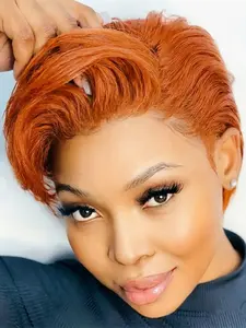 Pixie Wig Ginger 99j Color, 13x4 Lace Pixie Cut Human Hair Wigs for Women, Short Straight Daily Party Cosplay Use