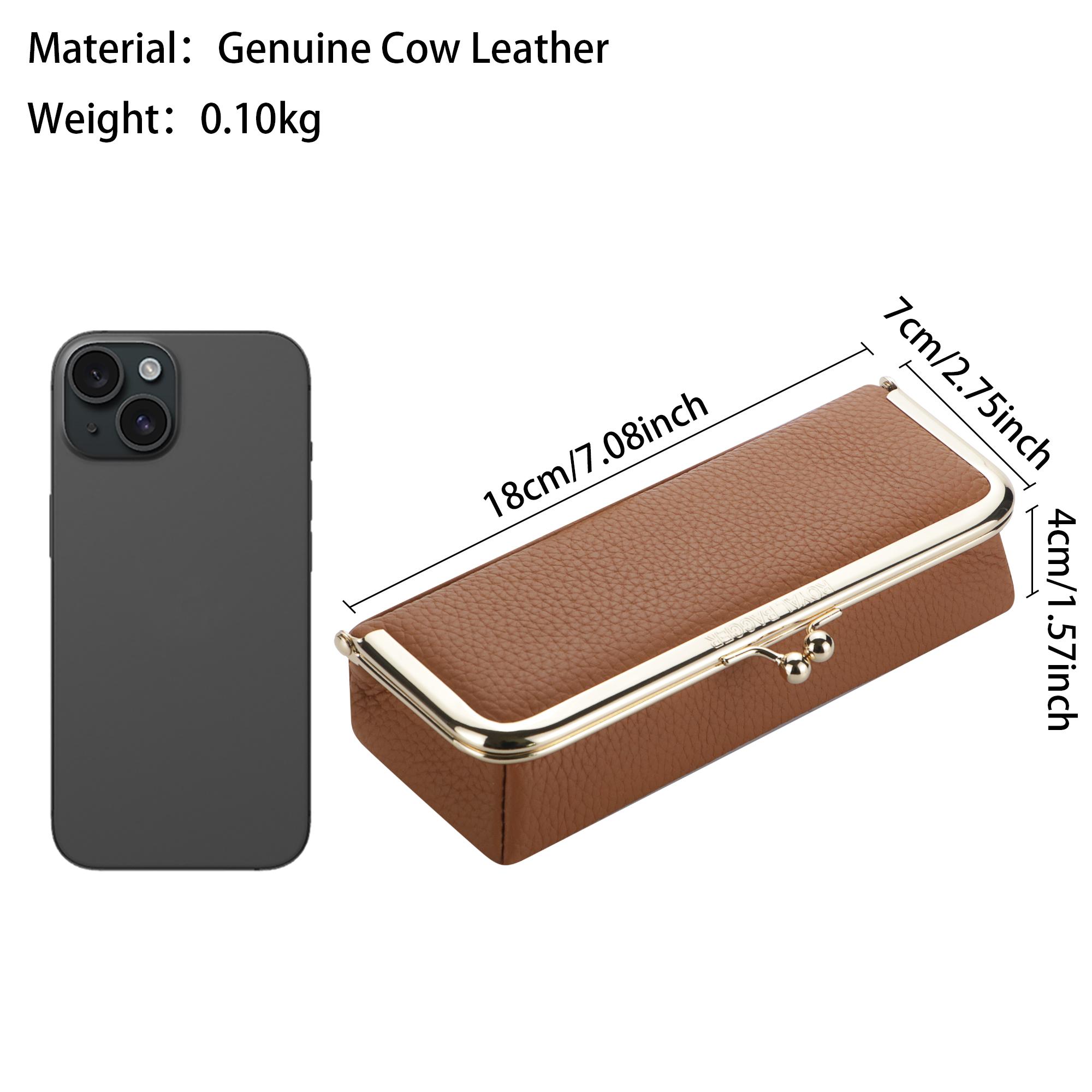 Royal Bagger Genuine Leather RFID Blocking Fashion Glasses Case, Pencil Bag with Kiss Lock, Organizer for Rings, Necklaces & Earrings for Women 4135 Lens Protective Mirrored Lens