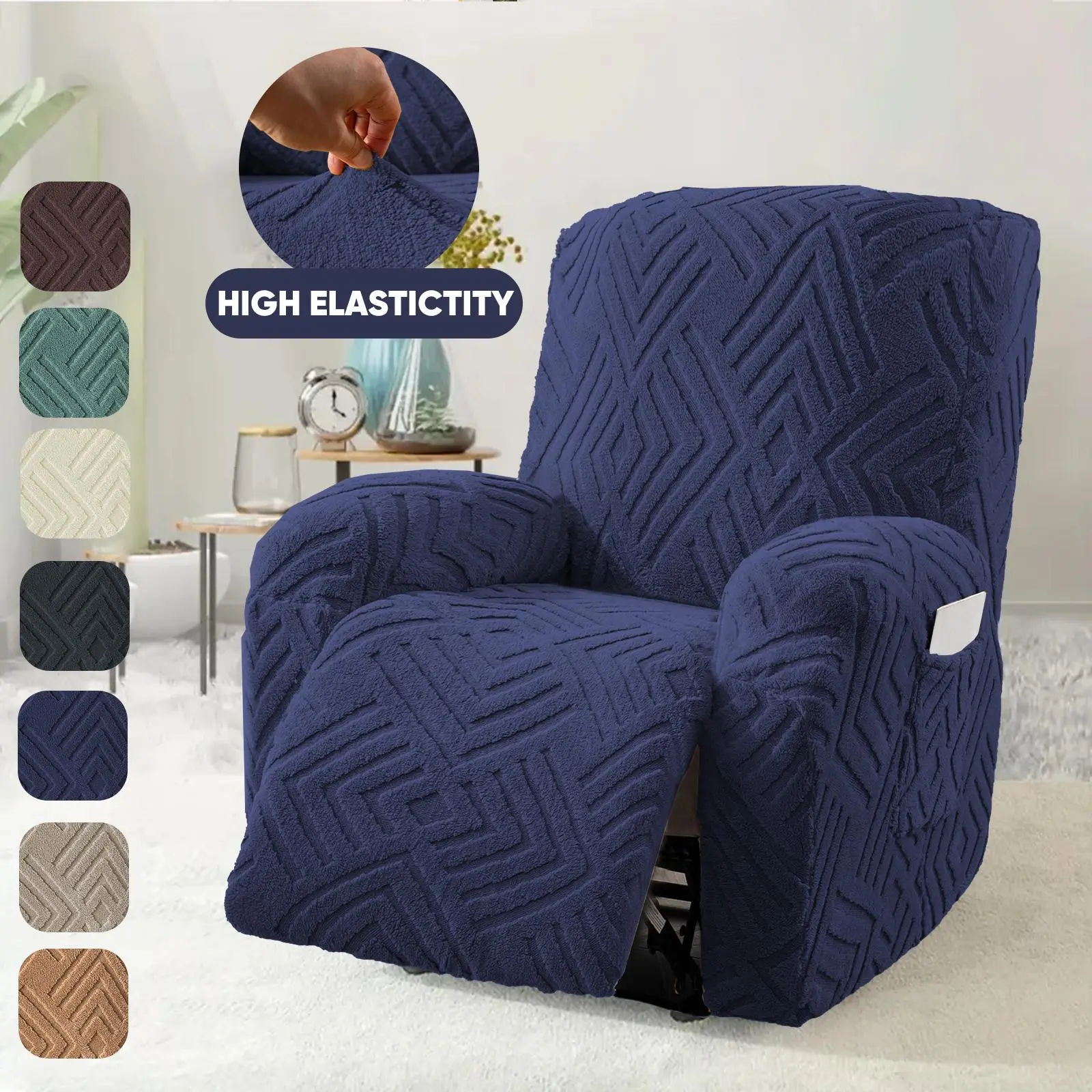Soft Stretch Recliner Slipcover | 92% Polyester + 8% Spandex, High Elasticity Full Coverage, Anti - Slip Pockets,Prevent pet scratching, Machine Washable for Sofa Recliner Chairs