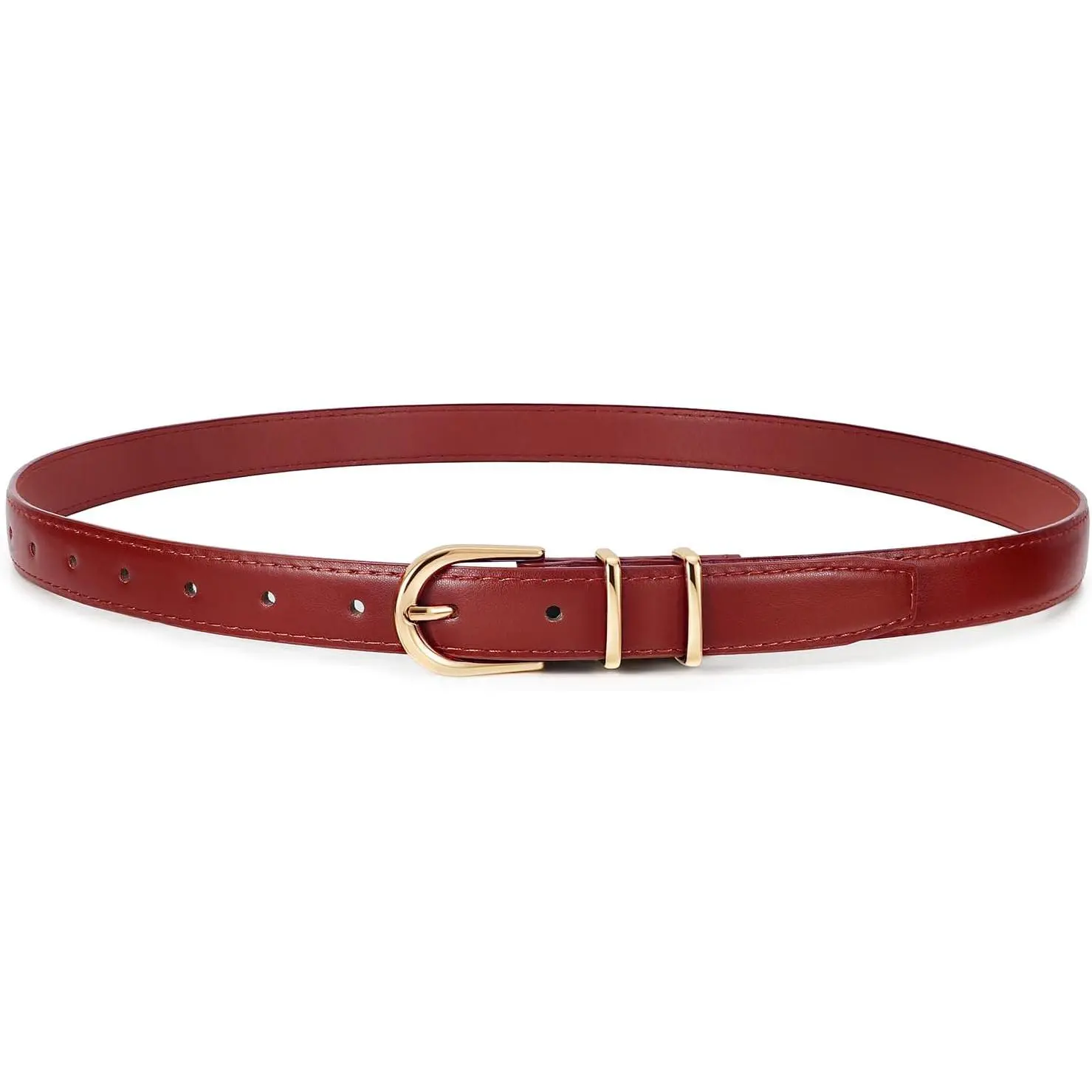 Women Skinny Leather Belt for Jeans Pants Fashion Ladies Thin Belt for Dress with Gold Single Prong Buckle