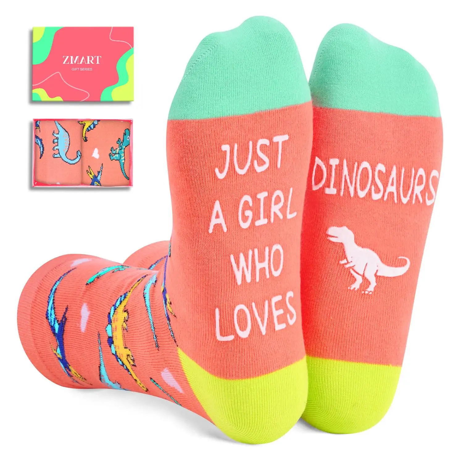 Zmart Funny Dinosaur Gifts for Women, Novelty Dino Crazy Dinosaur Socks for Girls Present for Dinosaur Lovers or Geology Enthusiasts