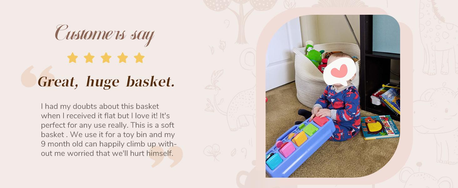 XXXLarge Cotton Rope Basket Woven Laundry Baskets Blanket Baskets Basket with Handle Comforter Cushions Storage Bin Thread Laundry Hamper - 21.7" x 21.7" x 13.8" :