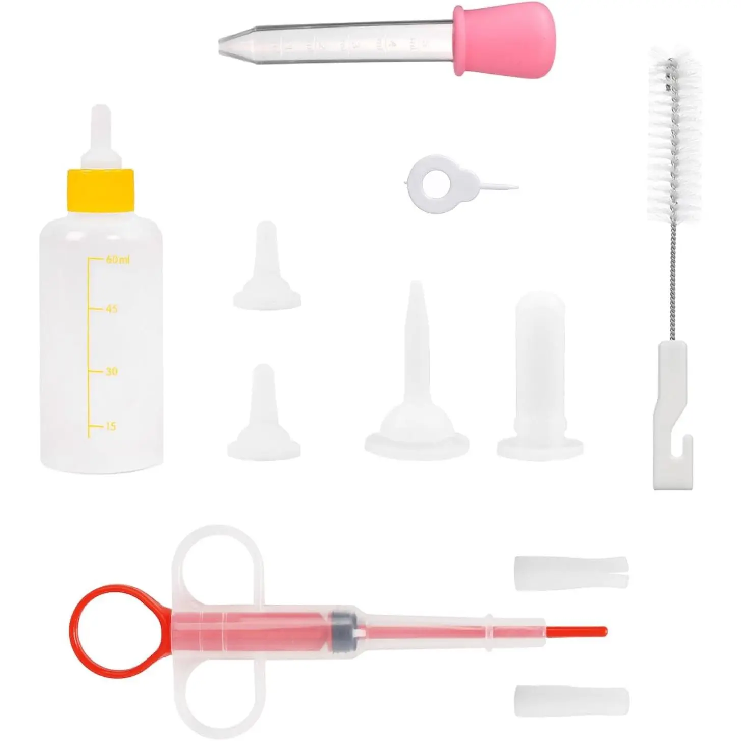 Kitten Bottle Feeding Kit for Newborn Kittens Pet Nursing Bottle Kit with Replacement Nipple Pet Pill Shooter Dispenser 5ml Dropper