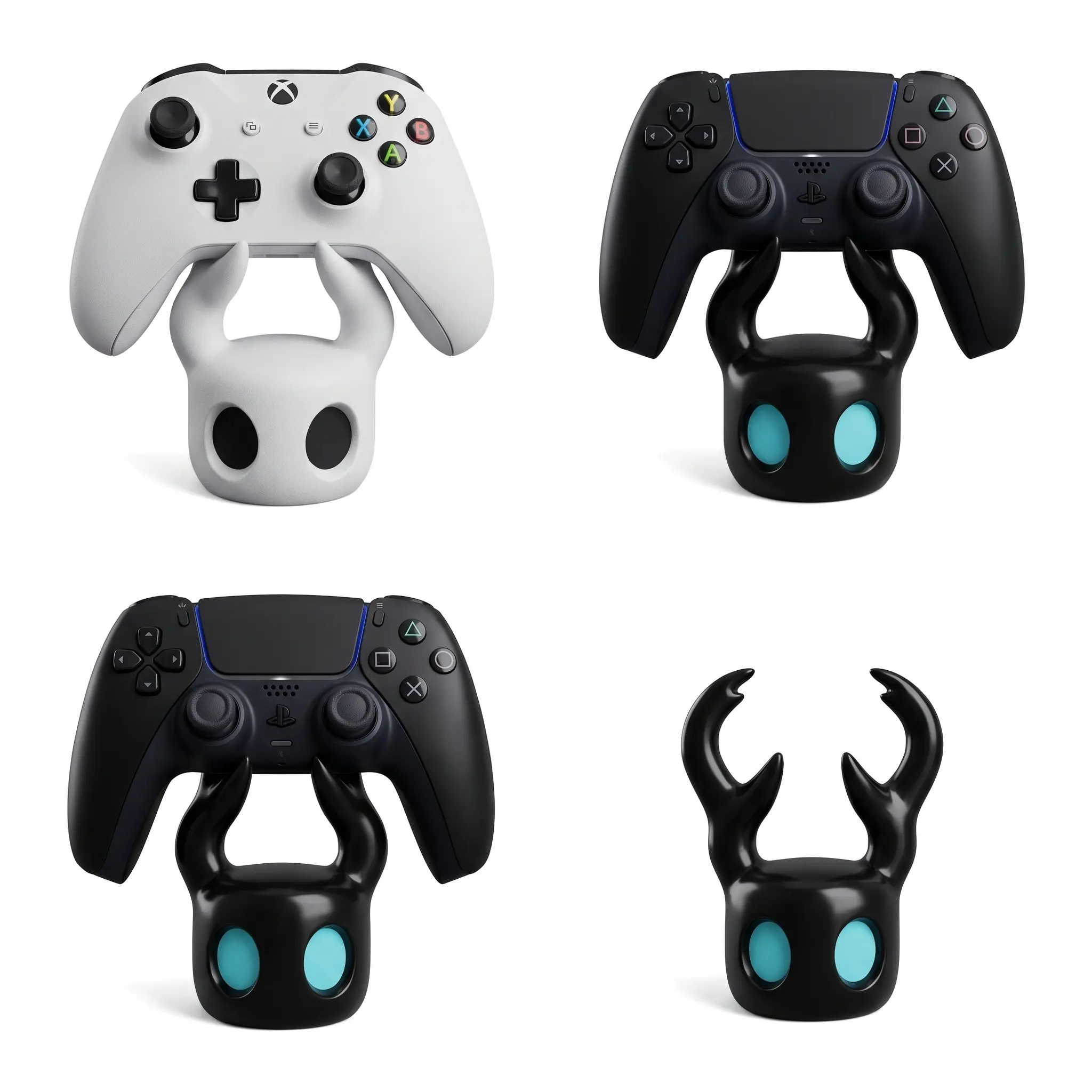 Level Up Your Gaming Setup with This Cute Hollow Knight Head Mounted Controller Stand Display Holder for Desktop Storage and Esports Headphone Organization Universal Game Console Accessory with USB Interface Brand New White Black Glow in the Dark Eye