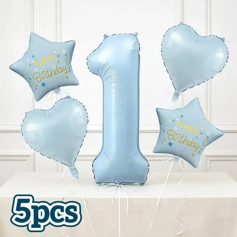 5-Piece Set, 40-Inch Blue Number 1 Birthday Balloons, Party Decorations, Balloon Decorations Kit, Theme Party Setup, Anniversary, 1st Birthday Celebration