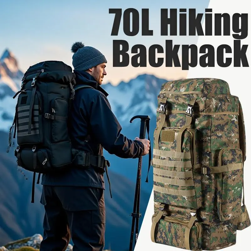JSERYISGN 70L Rugged Hiking Backpack | Built for Climbing, Camping & Mountain Sports | Top Men's Plain Choice
