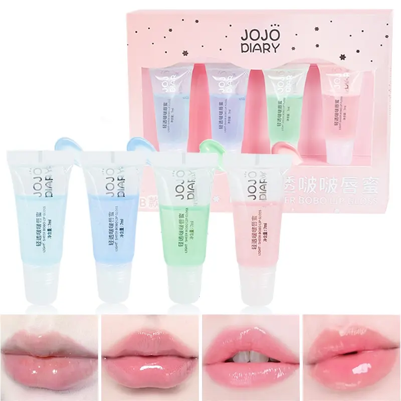 Tube Packed Light Sheer Bobo Lip Gloss Gift Set Dual Color Series Cooling Hydrating Plumping Mirror Lip Shine Layering Lip Makeup