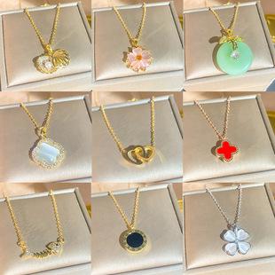 Dopamine-colored pastoral style titanium steel necklace, popular personalized design clavicle chain jewelry