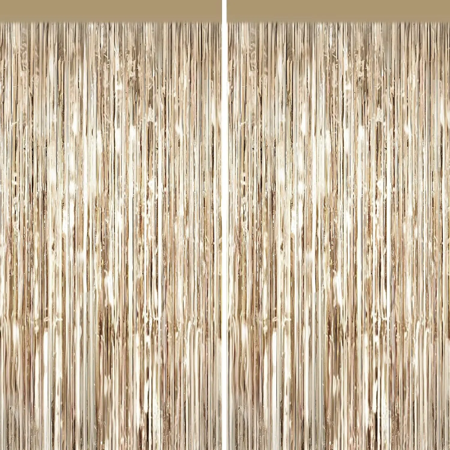 2 Pack Champagne  Foil Fringe Curtains, 3.3ft x 6.6ft Streamer Foil Curtain, Tinsel Backdrop for Birthday Party, Christmas Decor, Wedding Engagement  Shower Bachelorette Party Decorations