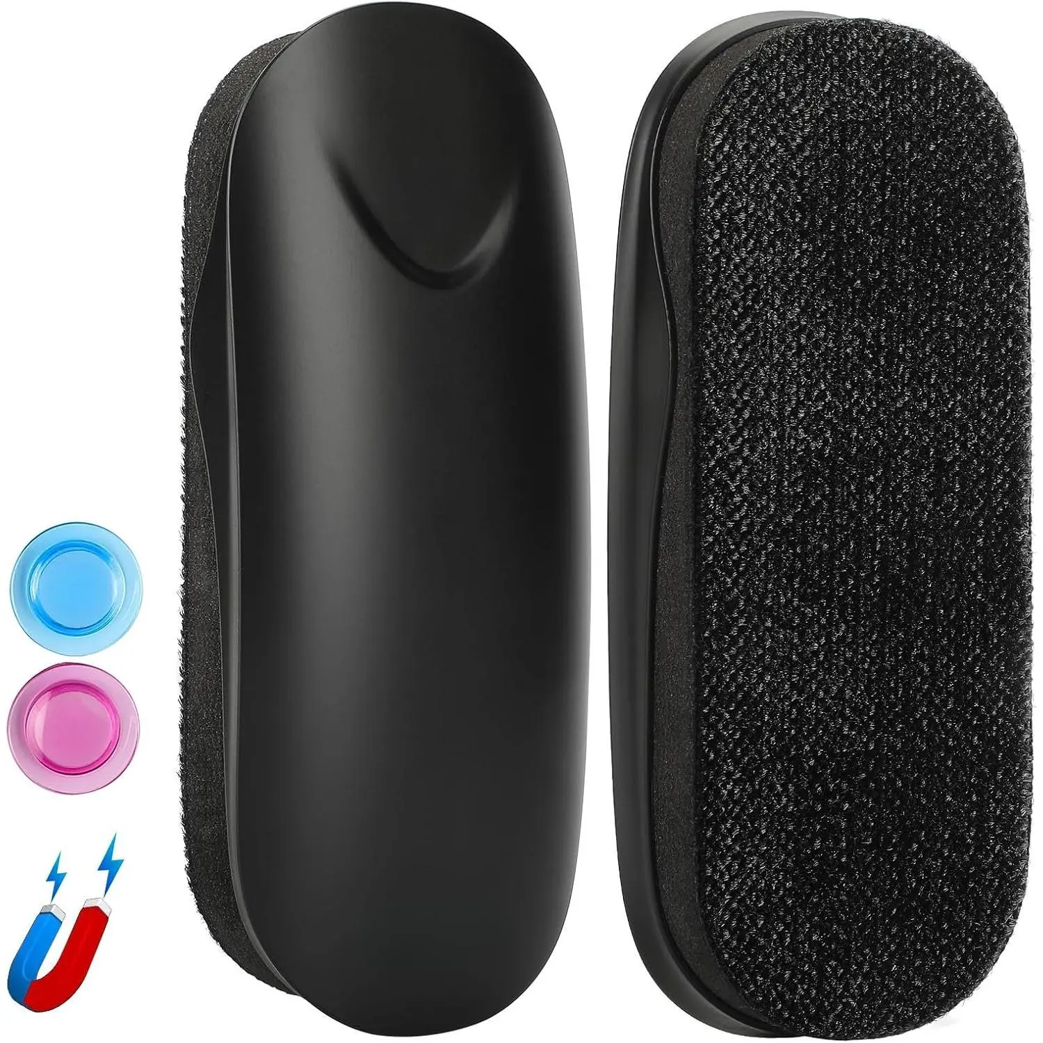 Dry Erase Eraser, ABS Shell Washable Whiteboard Eraser | Washable Felt Bottom Eraser with -in  for Glass Board, Dry Erase Board, School and Office Use, Black, 2 Pack