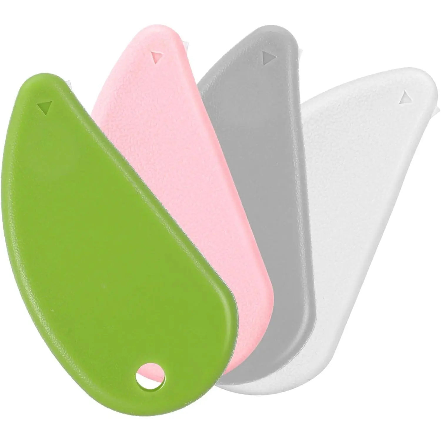 4Pcs Compact Ceramic Box Cutters - Retractable Package Opener with Hanging Hole, Keychain, Convenient Lanyard, Box Opening Tool for Baby Fashion Accessories (White, Pink, Green, Gray), No Warning Applicable, Envelope Opener, Mini