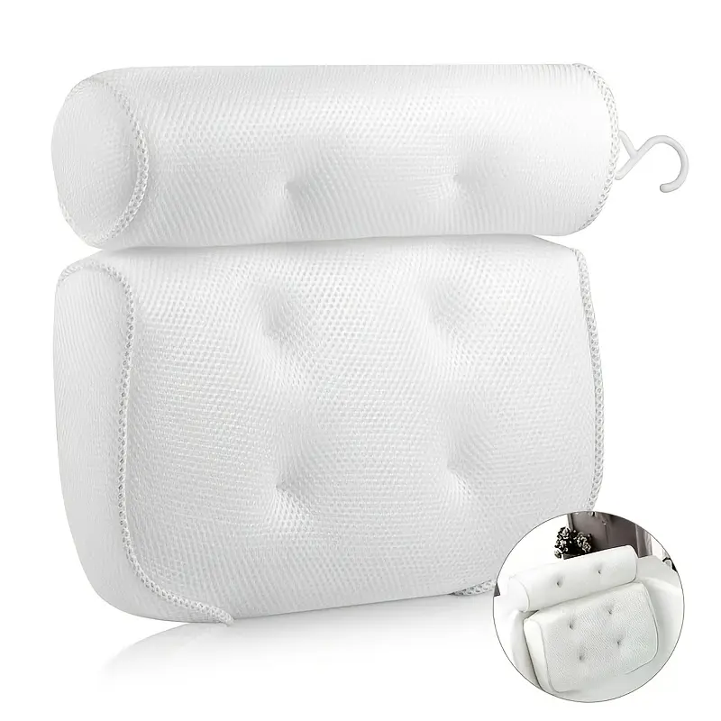 Mesh Bathtub Pillow & Bath Mat Bundle, Neck and Back Support Bathroom Spa Accessories, 6 Suction Cups and Hanging Hook, Quick Dry Machine Washable, Perfect Holiday Gift for Christmas, Valentine, New Year, Easter
