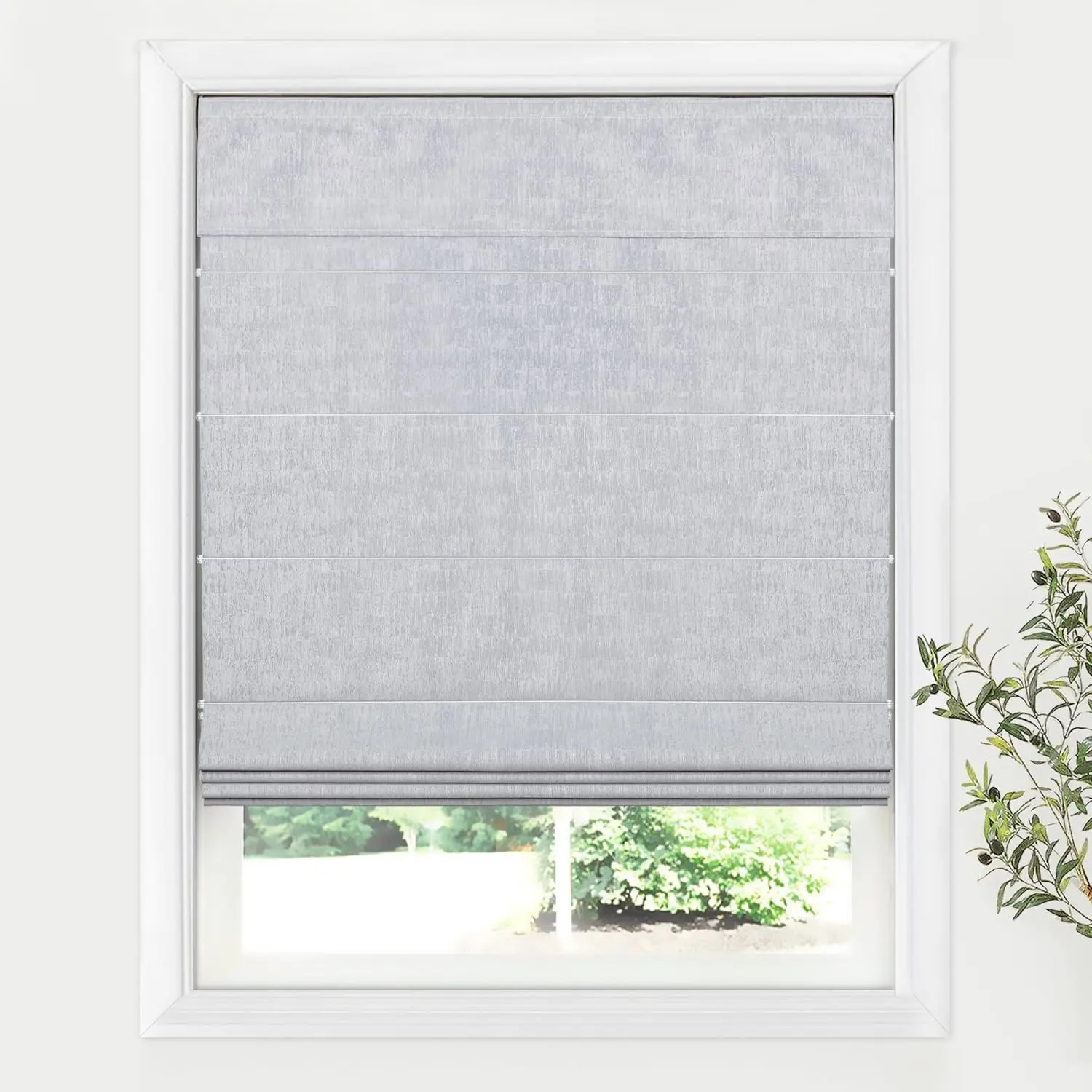Cordless Roman Shades for Windows, 30" W × 60" H Light Grey, Blackout Thermal Insulated Lightweight Fabric Indoor Window Blinds