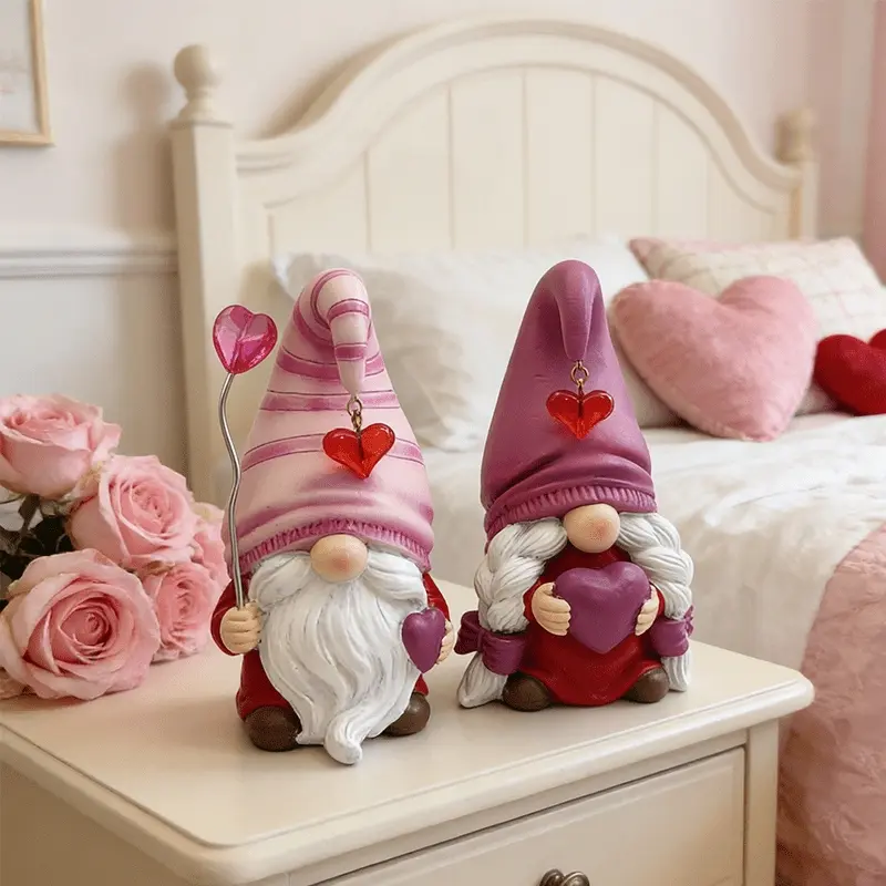 Pink gnome figurine ornament, a universal sculpture decoration for both indoor and outdoor use, suitable for home living rooms, bedrooms, office desktops, outdoor courtyards, balconies, Valentine's Day and wedding decorations, a collectible gnome ornament
