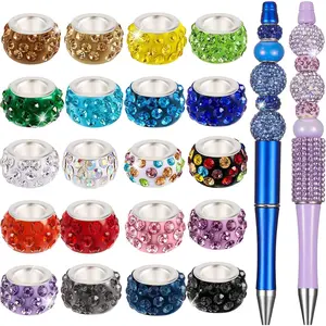 120 count Large Hole Beads 11 mm European  Charm Spacer Rhinestone Colorful European Beads for Pens Making Bulk Beadable Pens  Making Supplies DIY Crafts Bracelet(Multicolor)