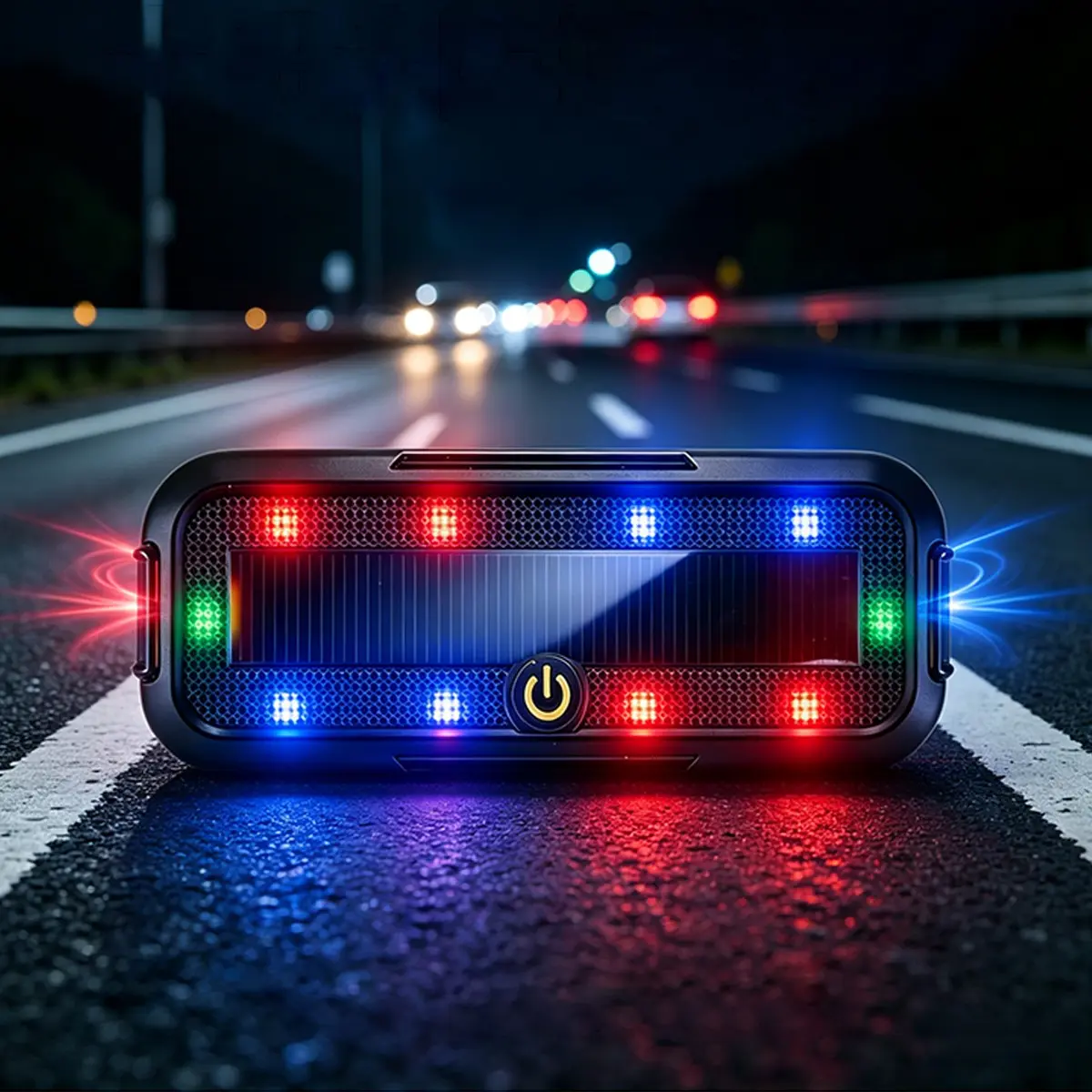Solar Powered LED Strobe Warning Light, Vibration Sensor Auto Flash Safety Beacon Lamp, IP65 Waterproof Adhesive Mount Emergency Flashing Light for Car Motorcycle Bike Delivery Box, Multi-Color Multi Flash Modes Wireless No-Wiring Install