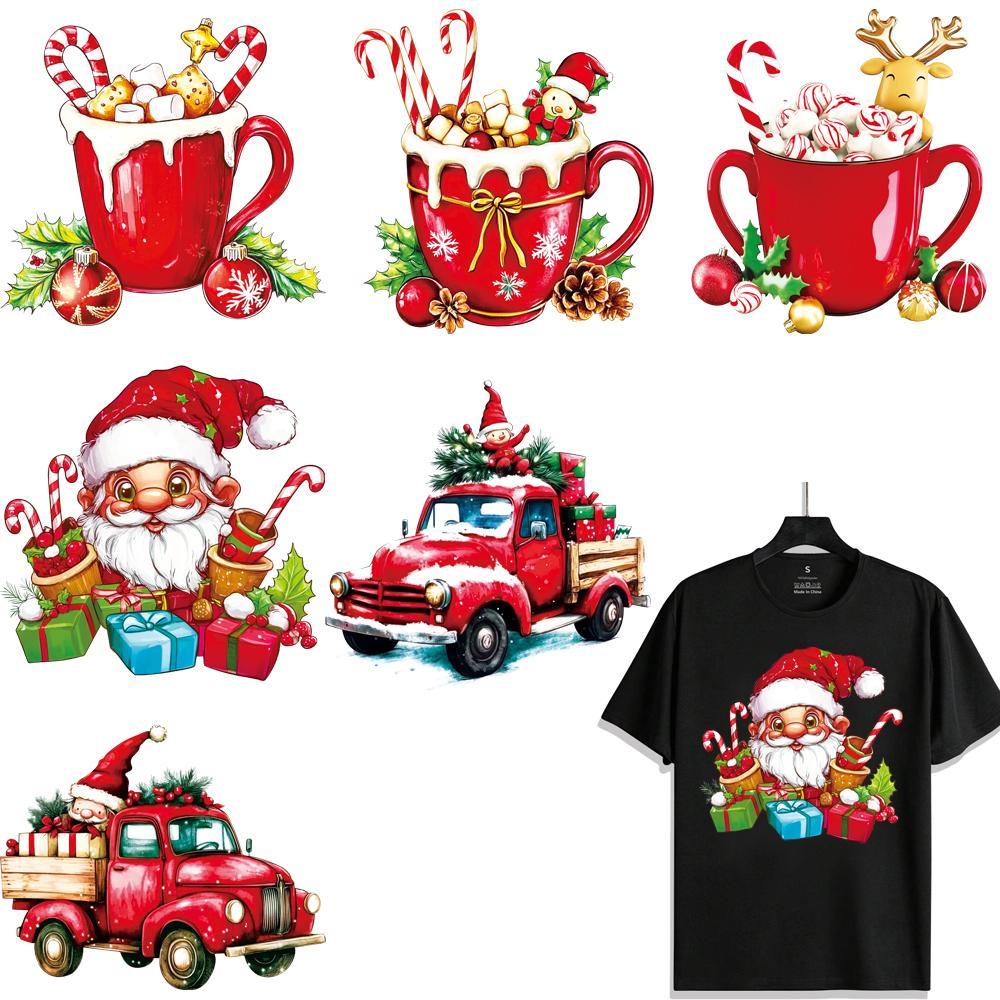 Cartoon Christmas Themed Pattern Heat Transfer Sticker, 6 Counts/set DIY Heat Transfer Sticker, DIY Clothing Decoration for T-shirt, Jeans, Jacket, Bag, Hat