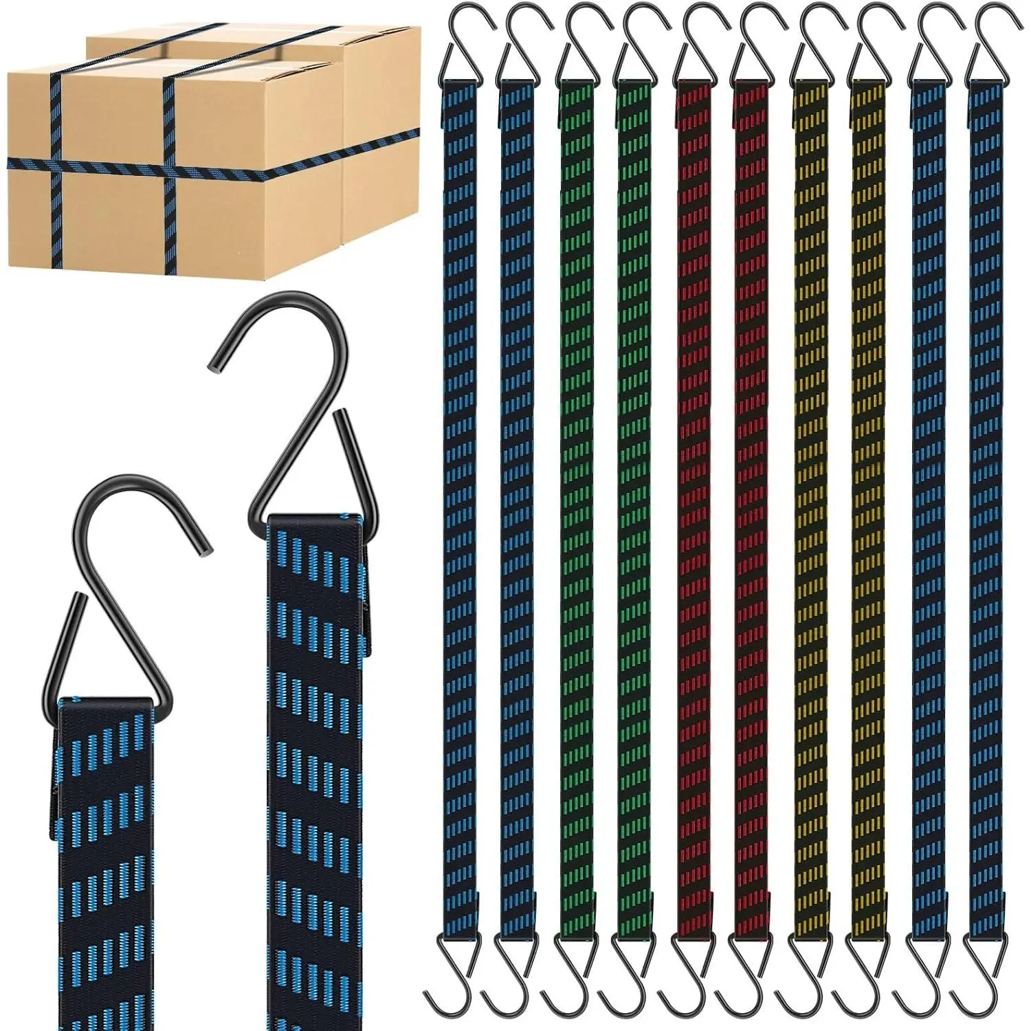 10 Pack Bungee with,80 inches Stretchable Long Flat Bungee Straps Duty Elasticity Straps for Moving Luggage Cargo Tarps (10)