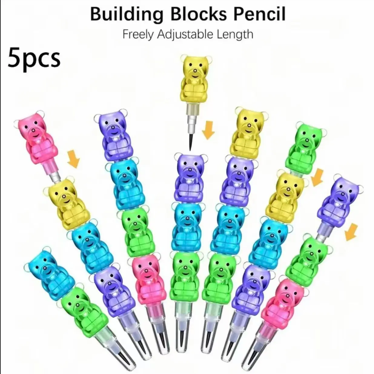 Stackable Plastic Bear Pencils Set, 5/30/60Pieces, Colorful Stackable Design, Perfect for Birthday Parties, School Supplies, Classroom Supplies, Party Favors, Office Stationery Supplies,Stationery Writing Tools