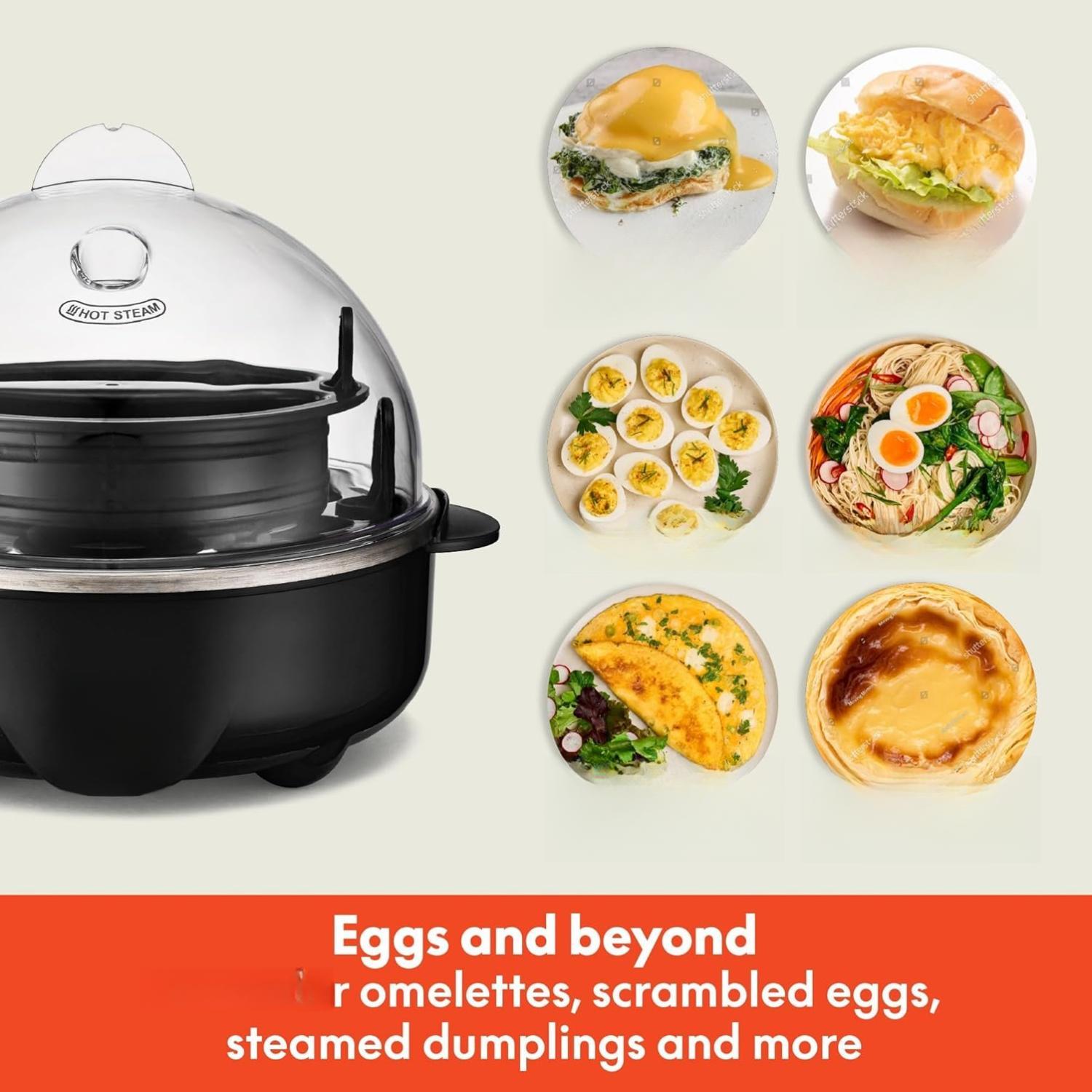 Egg Cooker, Rapid Boiler & Poacher, Meal Prep Essential, Family Sized Meals: Make Up To 7 Large Boiled Eggs, Dishwasher Safe Lid with Cool-Touch Handles, Poaching Tray Included, Black
