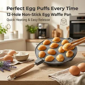 12-Slot Oval Egg Puff Pan, Perfect Egg Puffs Every Time, Quick Heating & Easy Release, Suitable for Multiple Stoves, 1pc Kitchen Tool