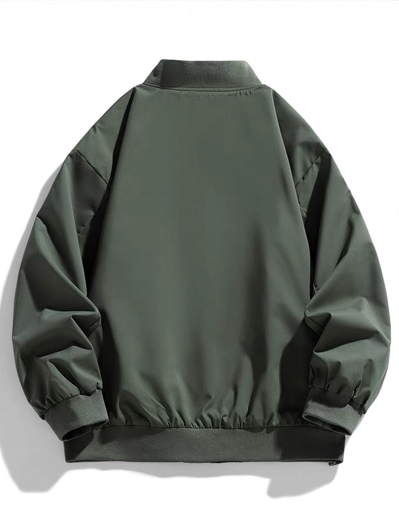 Men's Regular Fit Solid Baseball Collar Zip Up Jacket, Casual Fashion Comfy Lightweight Outerwear for Spring & Fall, Men's Clothes for Daily Wear, Coats, Menswear