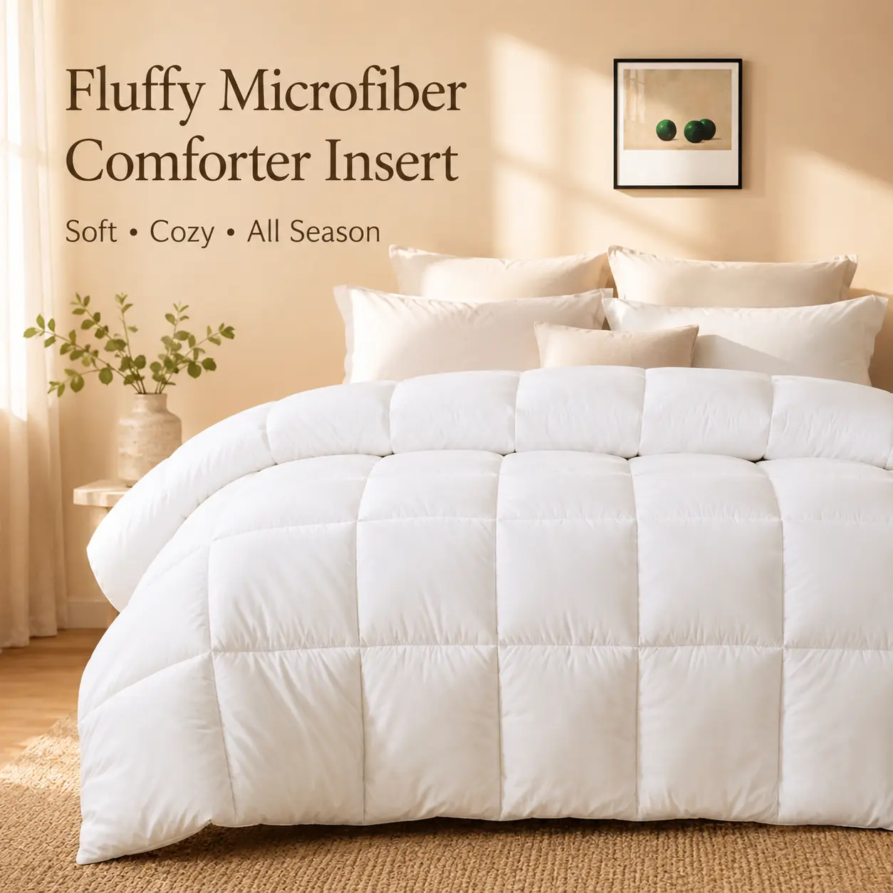 Cloud Like Fluffy Duvet Insert Queen & King Size, Ultra Soft Microfiber Comforter Insert with Box Quilted Design, Cozy All Season Down Alternative Comforter, 280 GSM Premium Fill, Warm Breathable Bedding for Bedroom, Guest Room & Dorm Room