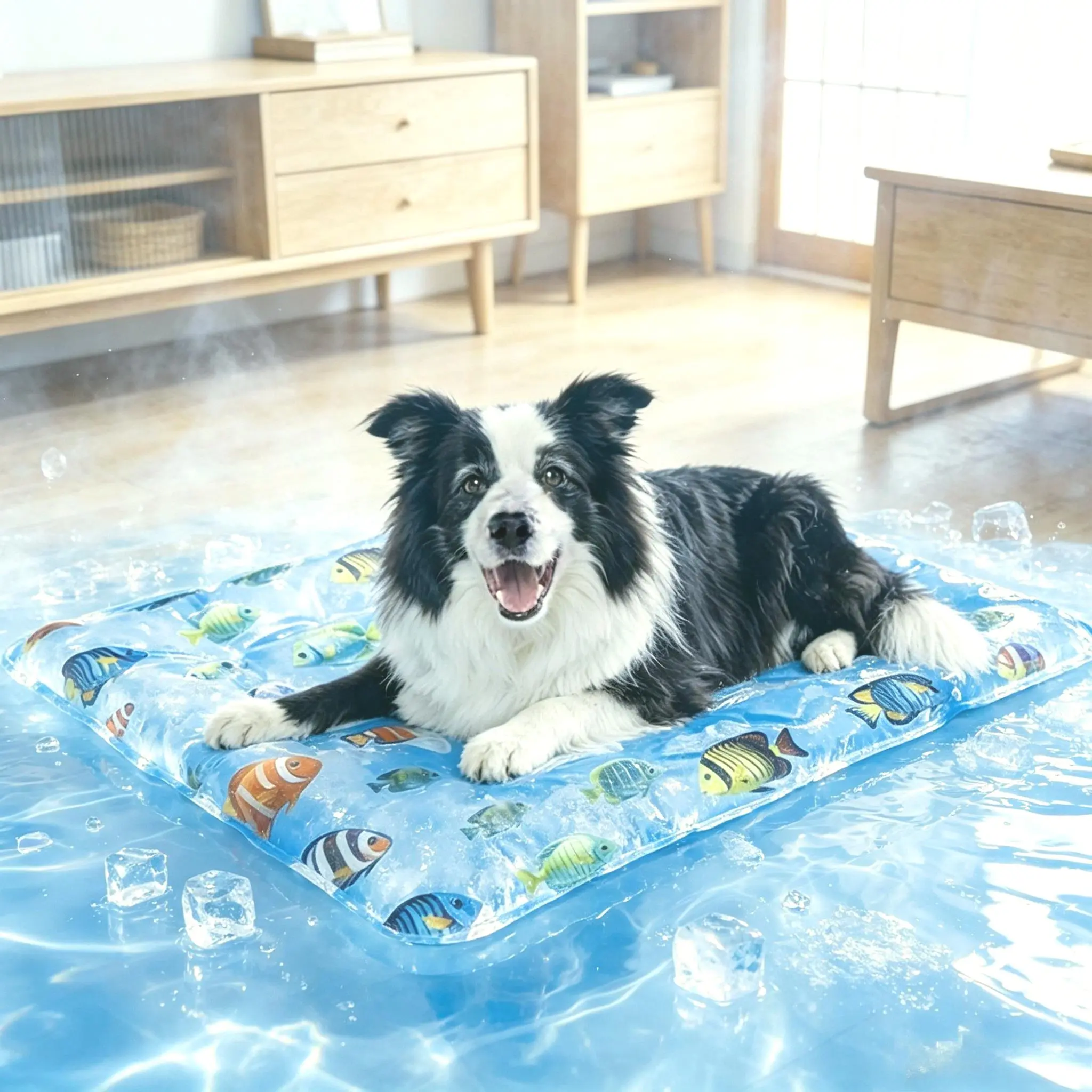 Summer Pet Dog Cooling Mat - Cat Dog Cushion Pad Sleeping Cool Snowflake Comfortable Soft for Pets and Adults hick & Durable Cooling Mat (Blue Small fish)