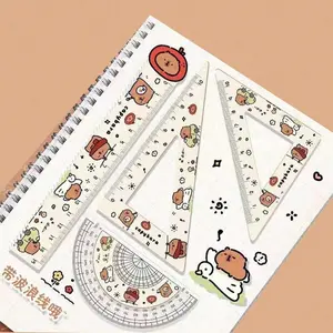 Water Buffalo Pattern Acrylic Drawing Tool Set, Includes Ruler, Protractor, Compass, Ideal for School and Office, Fun Desk Accessory, Essential Stationery