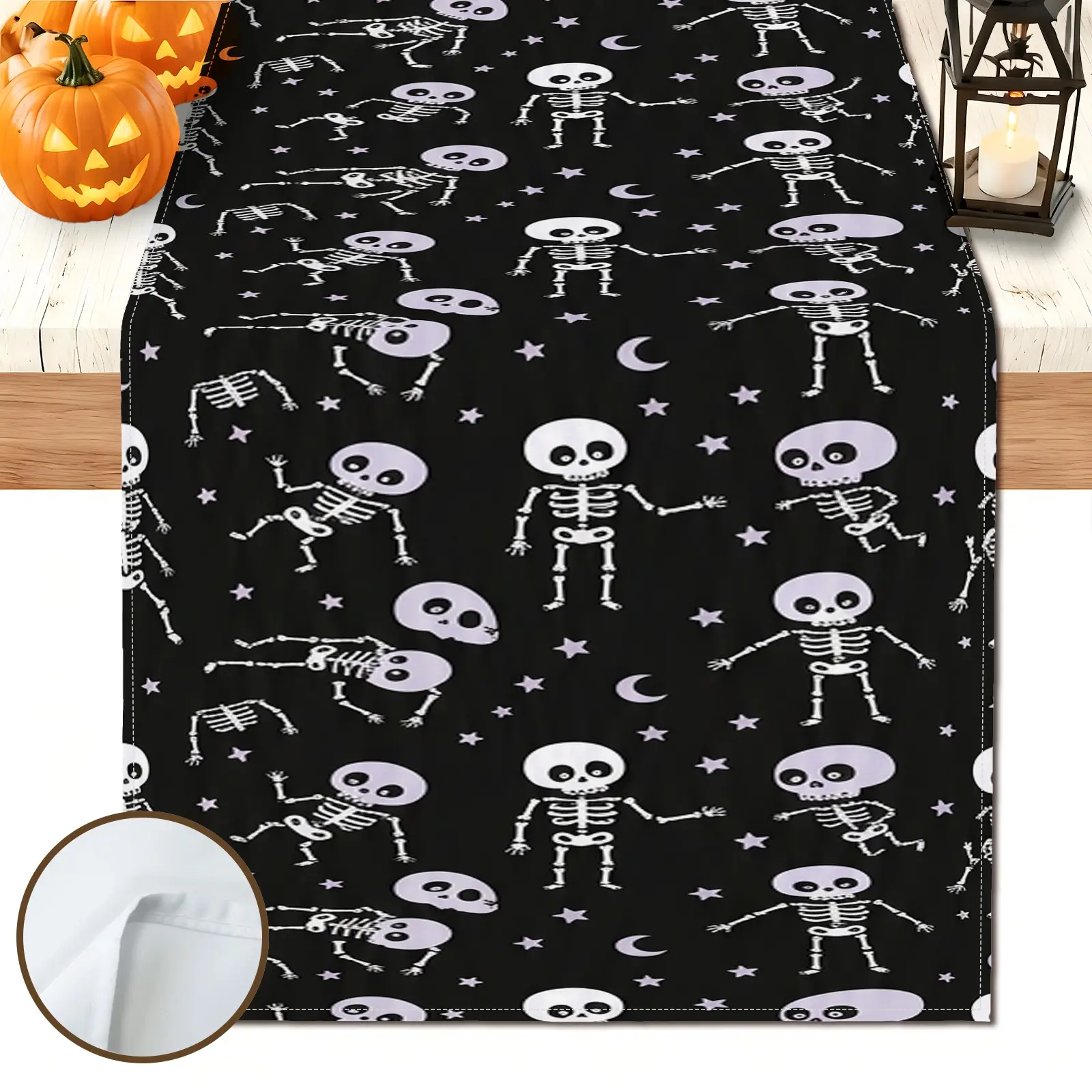 1pc Skeleton Table Runner, Halloween Style, Repeating Pattern with Skulls and Bones, for Dining Table Halloween Party Home Decor Fall Decor