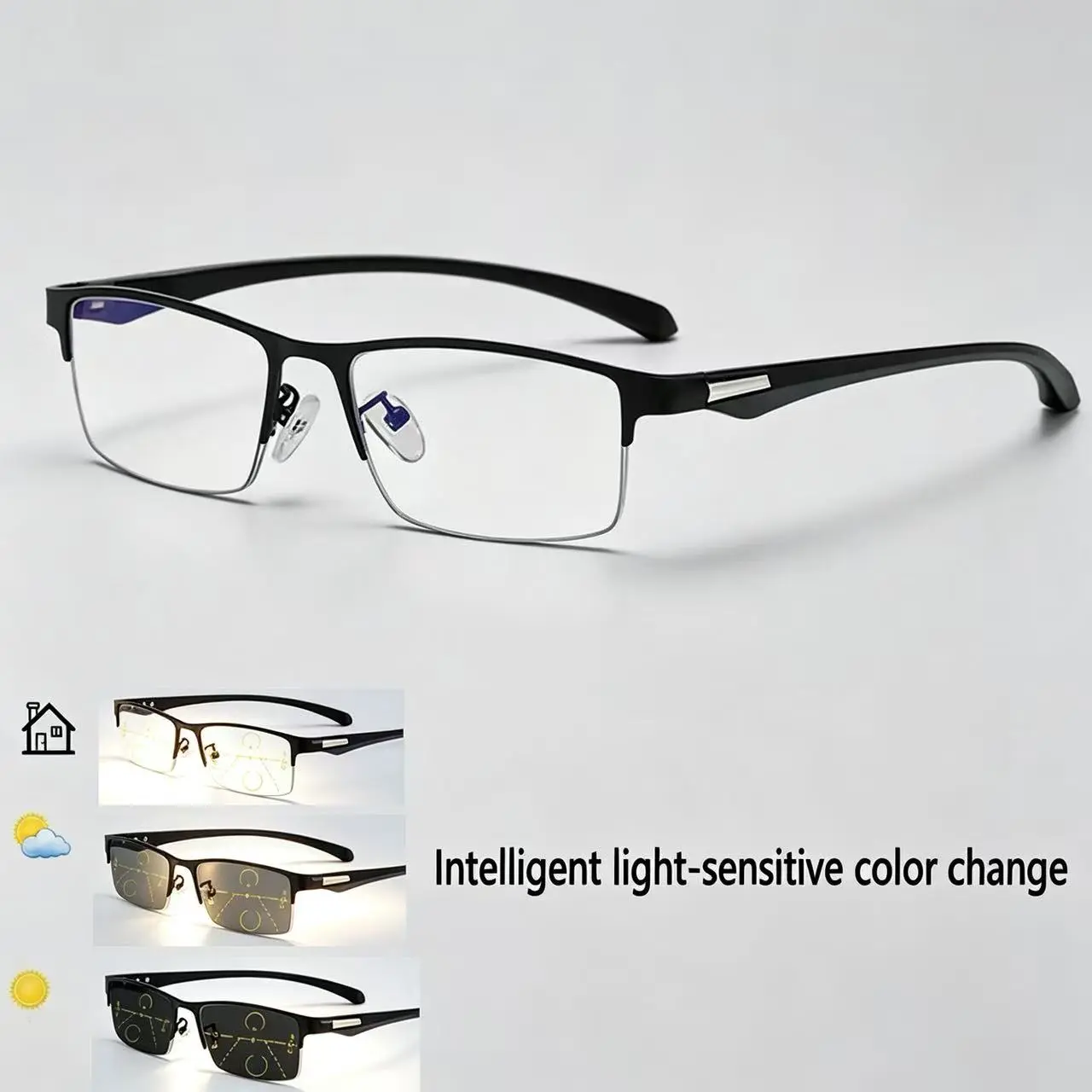 Unisex Square Frame Photochromic Bifocal Reading Sunglasses - Auto Darken, Blue Light Blocking, UV400 Resin Lenses, Ergonomic Plastic Frame, Durable 2-in-1 Sports Eyewear for Daily, Hiking - Male-Fit Option, Single Pair Outdoor Vision Accessory,cycling,
