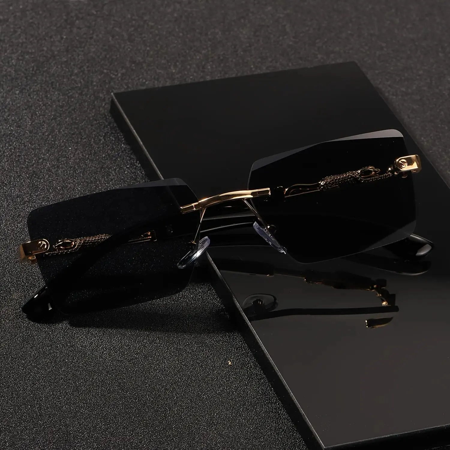 1pc Unisex Lightweight No-Frame Rectangular Stylish Sunglasses - Nylon Sleek Shades, Black, Sun Protection, Party-Ready Festive Event & Beach Vacation Party Accessory