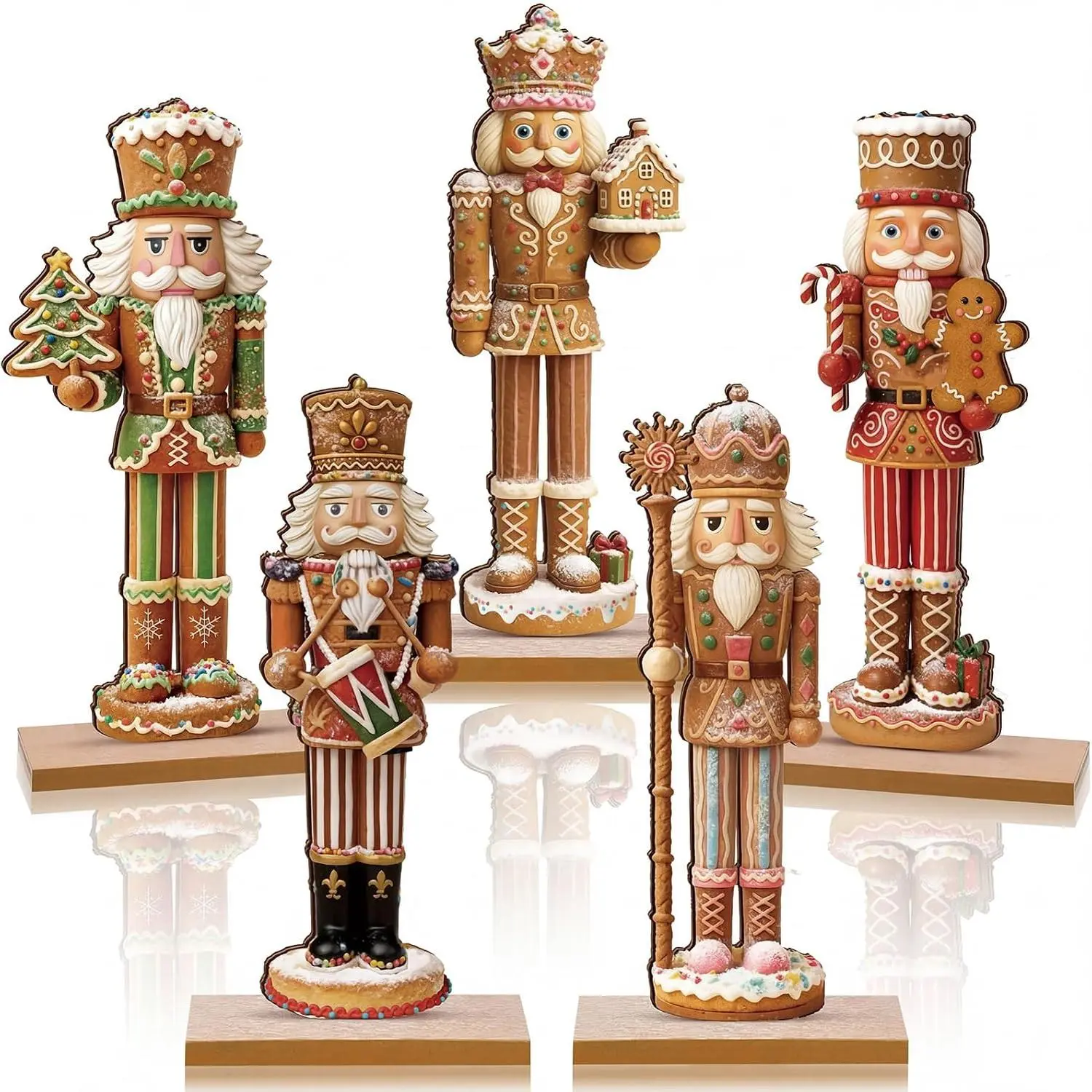 5 count Gingerbread Christmas Table Decorations Wooden Ginger Bread Nutcracker Decor Christmas Centerpiece Ginger Bread Village Xmas Nutcracker Tiered Tray  Decor with Base for Party