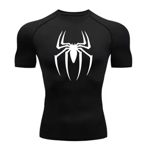 2025 Men's Spider Print Compression Shirt, Quick Dry T-Shirt, Gym Running Jersey, Breathable Short Sleeve, Spring, Summer, S-3XL