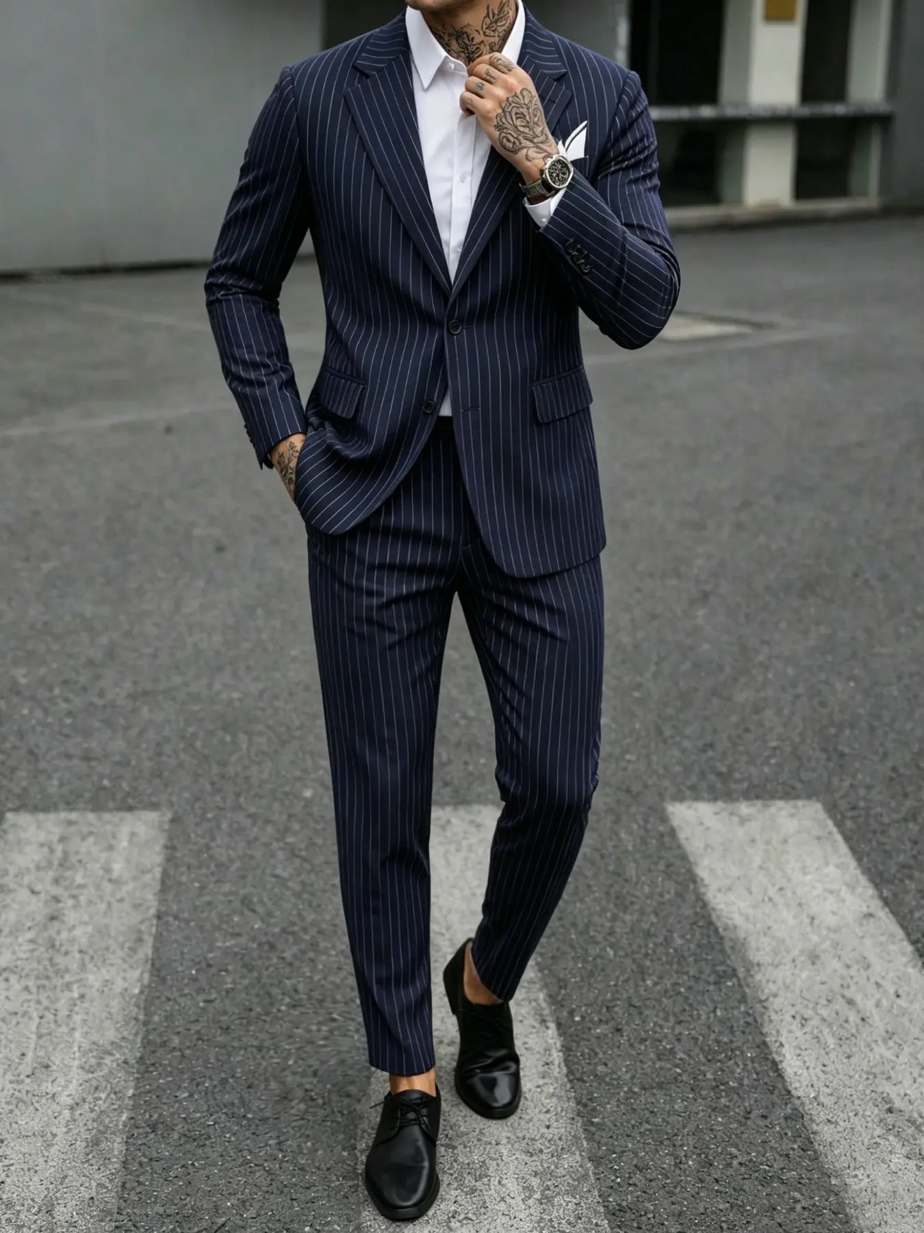 Men's Elegant Vertical Striped Suit Set, Single Button Long Sleeve Jacket with Slim Fit Pants, Wrinkle-Resistant Fabric, Ideal for Office, Weddings, Dates