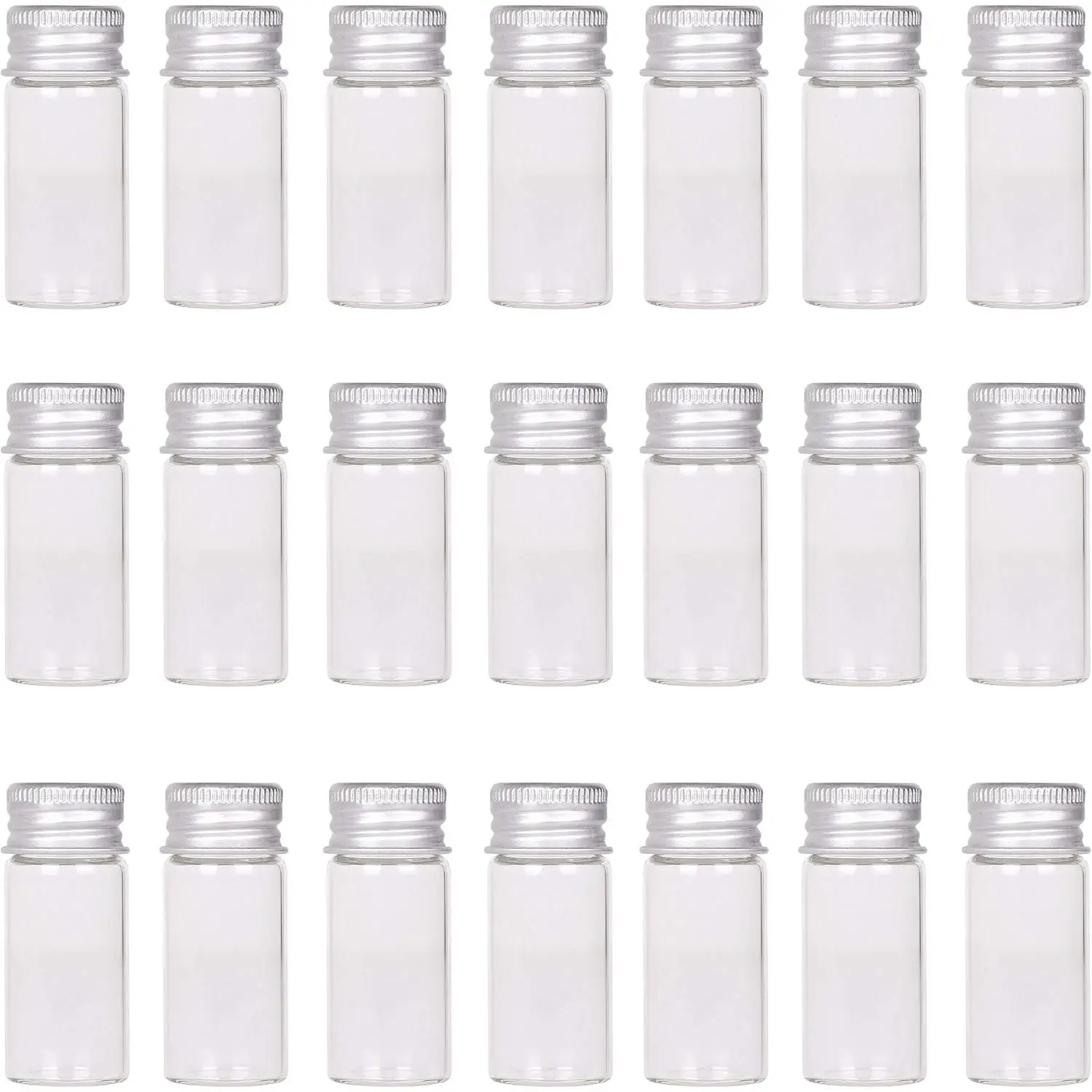 24 Sets 10ml Glass Vials Small Bottles Mini  Jars with  Screw Caps Sealed Top Metal  Cover Clear Message Sample Bottle Storing Beads Wedding Favors Decorations DIY Crafts