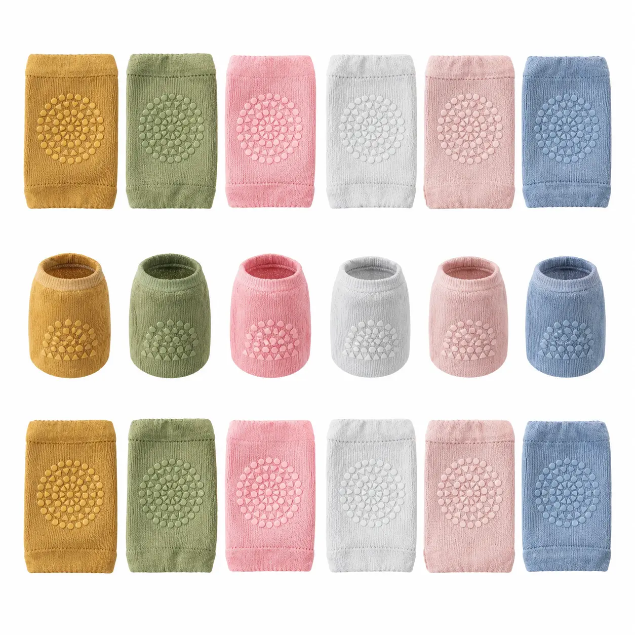Soft Knit Polyester Kneesocks for Babies and Toddlers Featuring Gentle Stretch, Non-Slip Silicone Grips, Integrated Cushioned Knee Pads, Breathable Fabric, and Comfort-Fit Design for Daily Indoor and Outdoor Activities