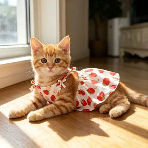 Cute Strawberry Pattern Pet Dress, Breathable Sleeveless Summer, Bow Decoration, Ideal for Small Dogs and Cats, Kitten Clothes