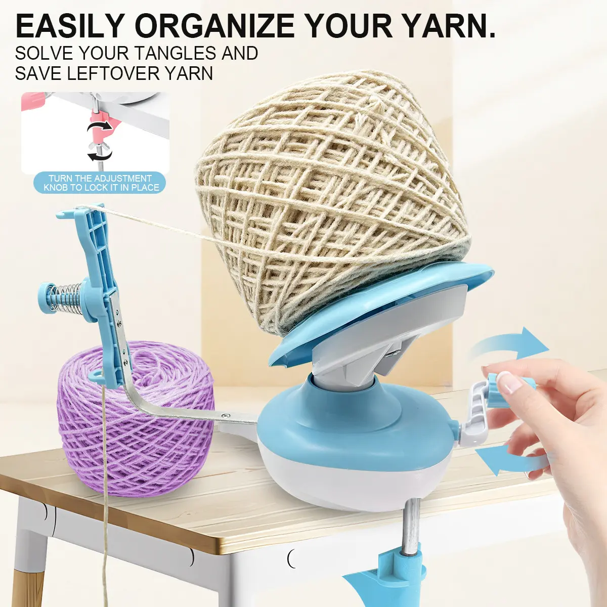Hand Crank Yarn Winder, Umbrella Style Yarn Dispenser, Portable Yarn Organizer, Foldable Crochet Tool, Quiet DIY Sewing Accessory
