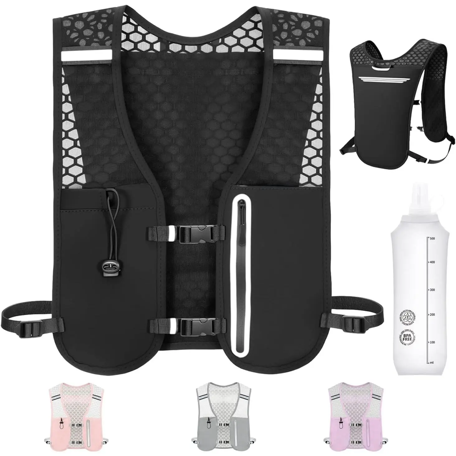 Running Hydration Vest with 500ml Soft Flask, Adjustable Chest Straps for Men & WomenGift