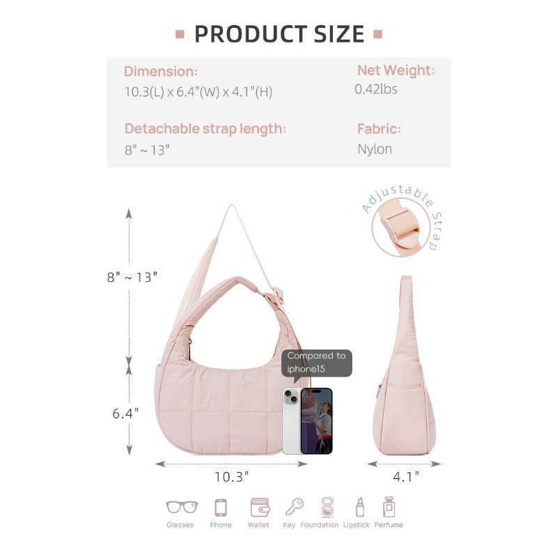 BIGWIG Women's Small Quilted Crescent Shoulder Bag, Waterproof and Slim Nylon, Quilted Nylon Tote Bag with Adjustable Strap, Perfect for Fitness, Travel, or Gifts