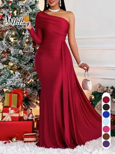 aliling women's plain one shoulder asymmetrical design longsleeves bodycon dress, elegant long sleeve maxi dress for party evening formal occasions, ladies' clothes for spring & fall, ball gown valentine's day, gift