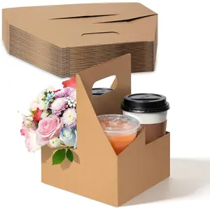 4 Cup Disposable Drink Carrier with Handle, 25 Pack  Paperboard Handled Drink Carriers 8-32 oz to Go Coffee Cup Holder, Cup Carrier for Cold Hot Drinks, Valentine Mother's Day