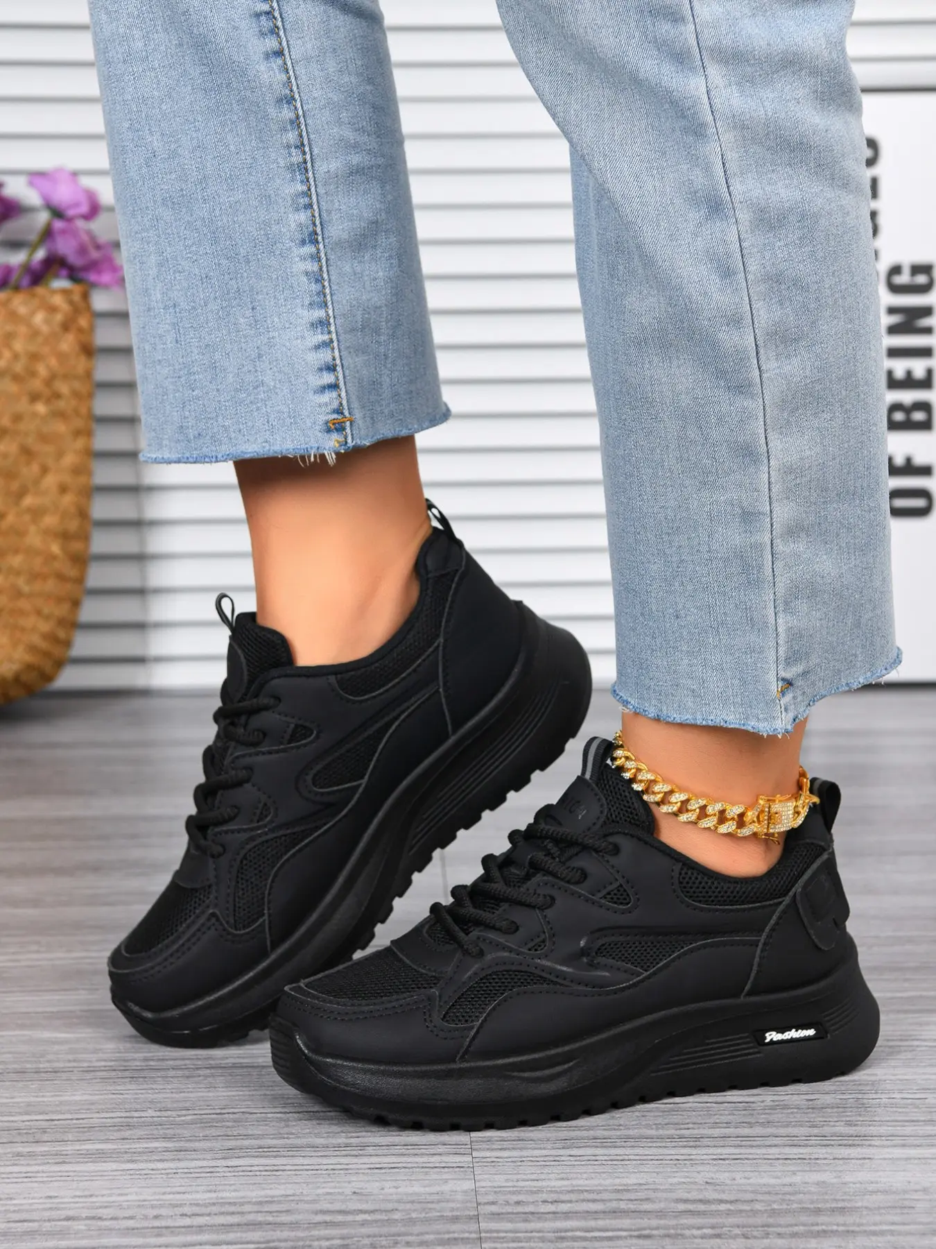 Women's Thick Sole Dad Shoes, All Flatform Sneakers, Breathable Textile Casual Shoes, Round Toe, Wide Fit, All Seasons